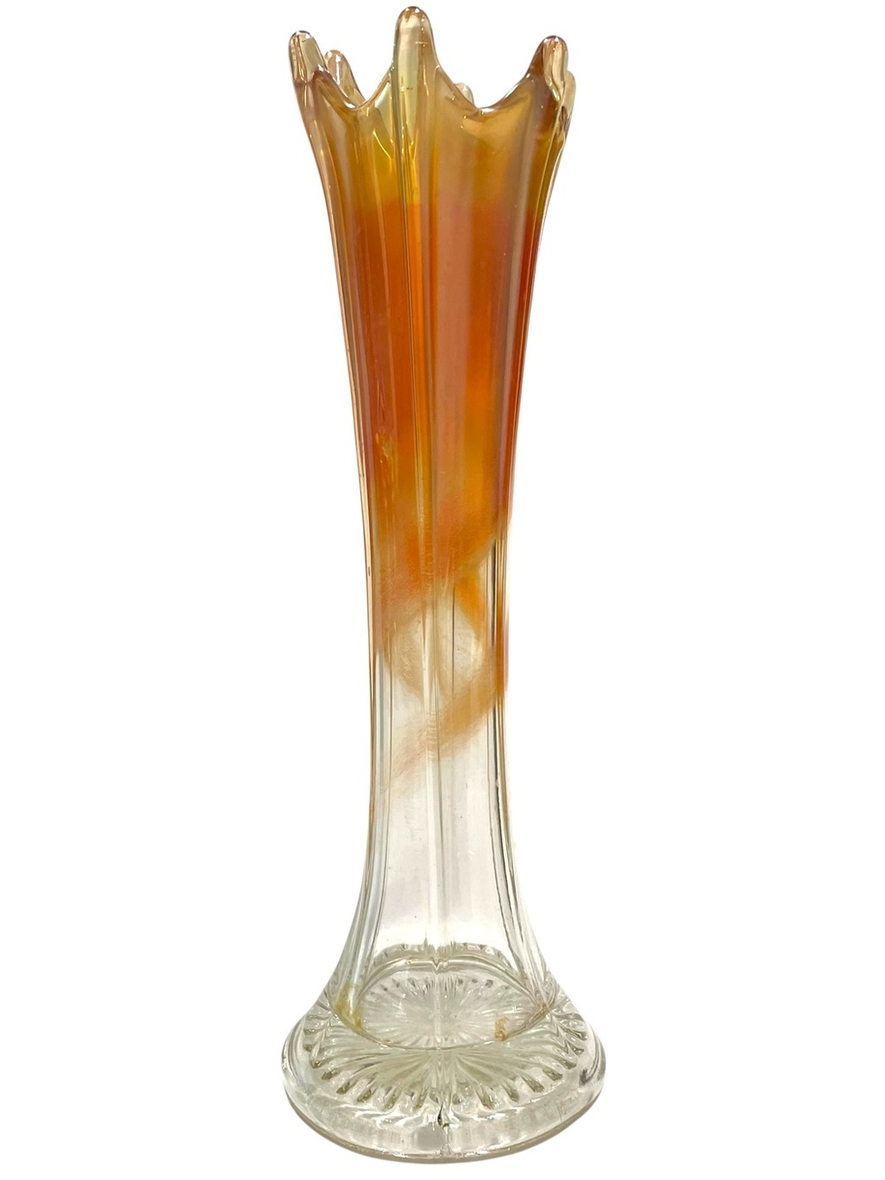 Antique 1910s Fenton Marigold Carnival Glass Columns Swung Vase